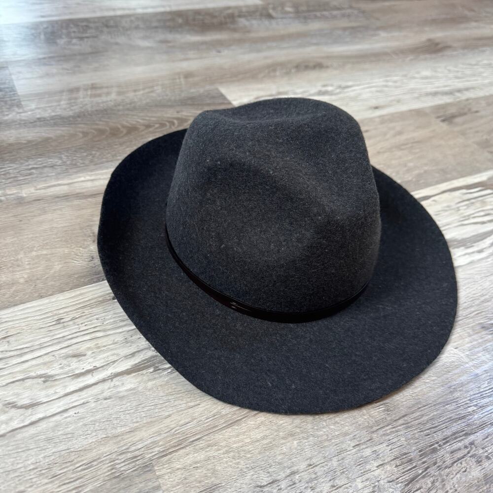 Travaux En Cours Wool Fedora Hat Charcoal Gray Made in Italy Size 56 Leather